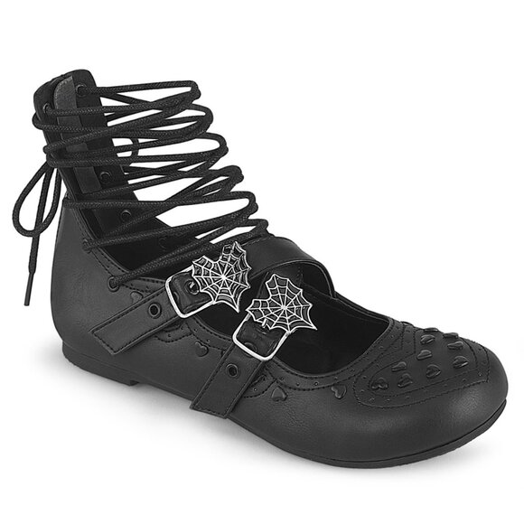 Whimsigoth Goth Heart Spider Web Ballet Flat Shoes - Picture 2 of 5